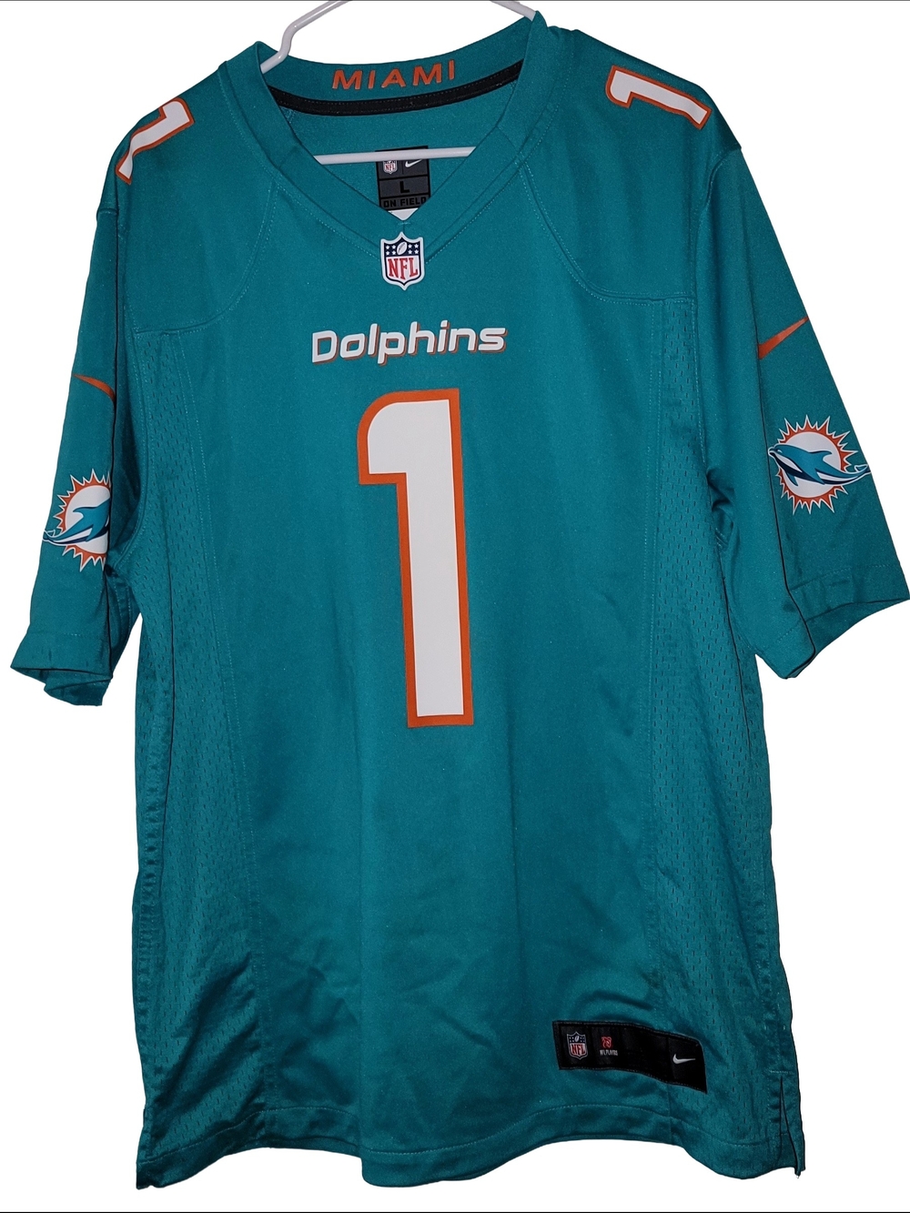 NIKE NFL Teal Miami Dolphins #1 Football Jersey Orange/ White Accents Size L